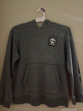Timberland Gray Pullover Hoodie with arm Logo Patch